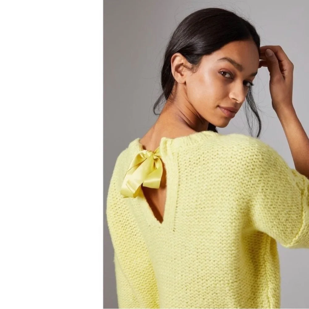 2X Host Pick! NWT Anthropologie Maeve Cecile Bow Back Sweater SZ L - Picture 3 of 8
